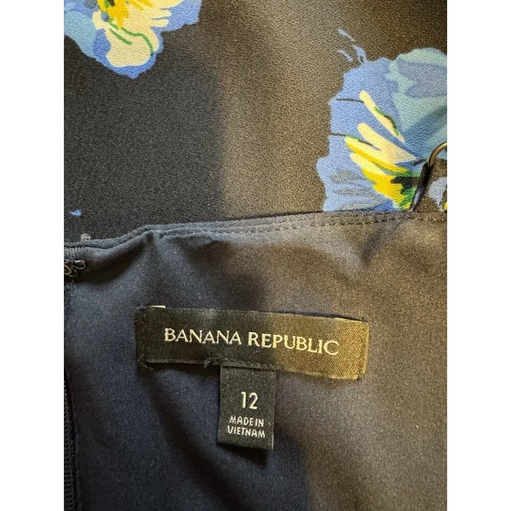 Banana Republic Slip Dress 12 Blue Black Washable Flowy Floral Midi Sleeveless